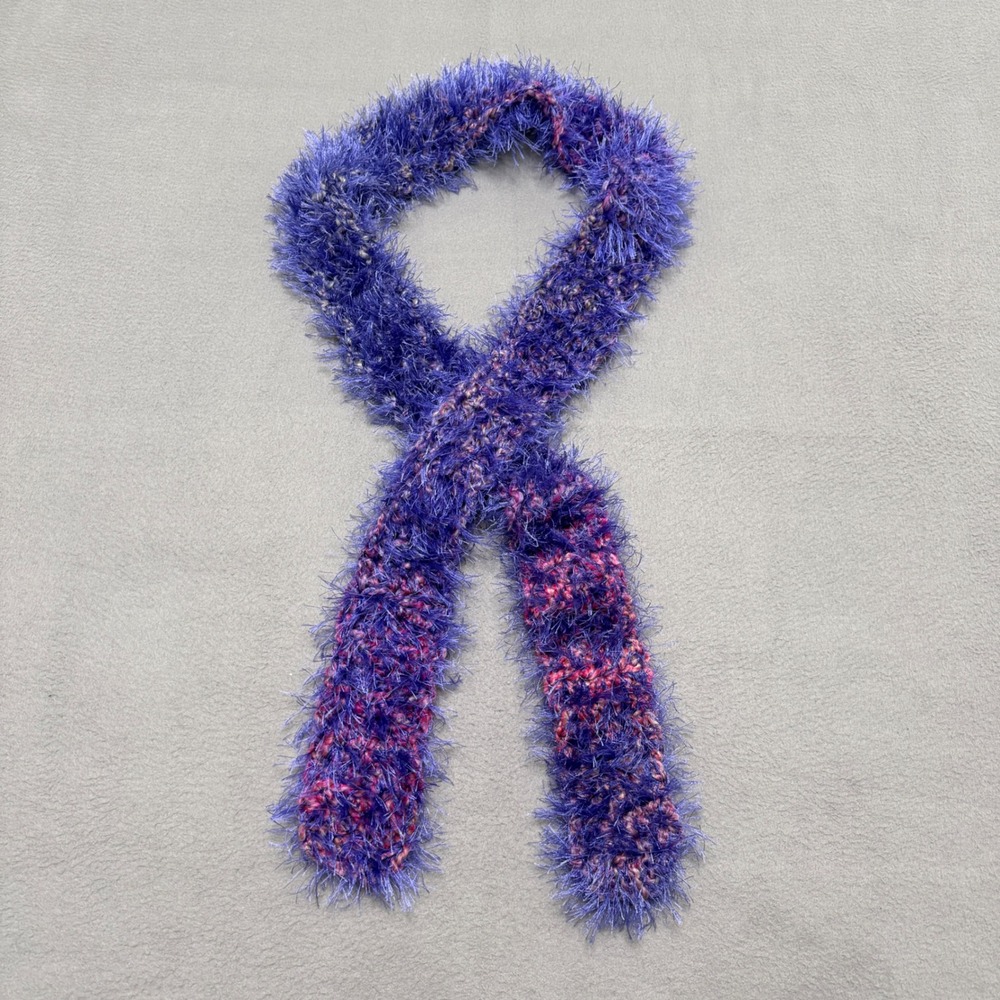 Skinny Scarf Women Purple Y2K Eyelash Knit Fringed Fuzzy